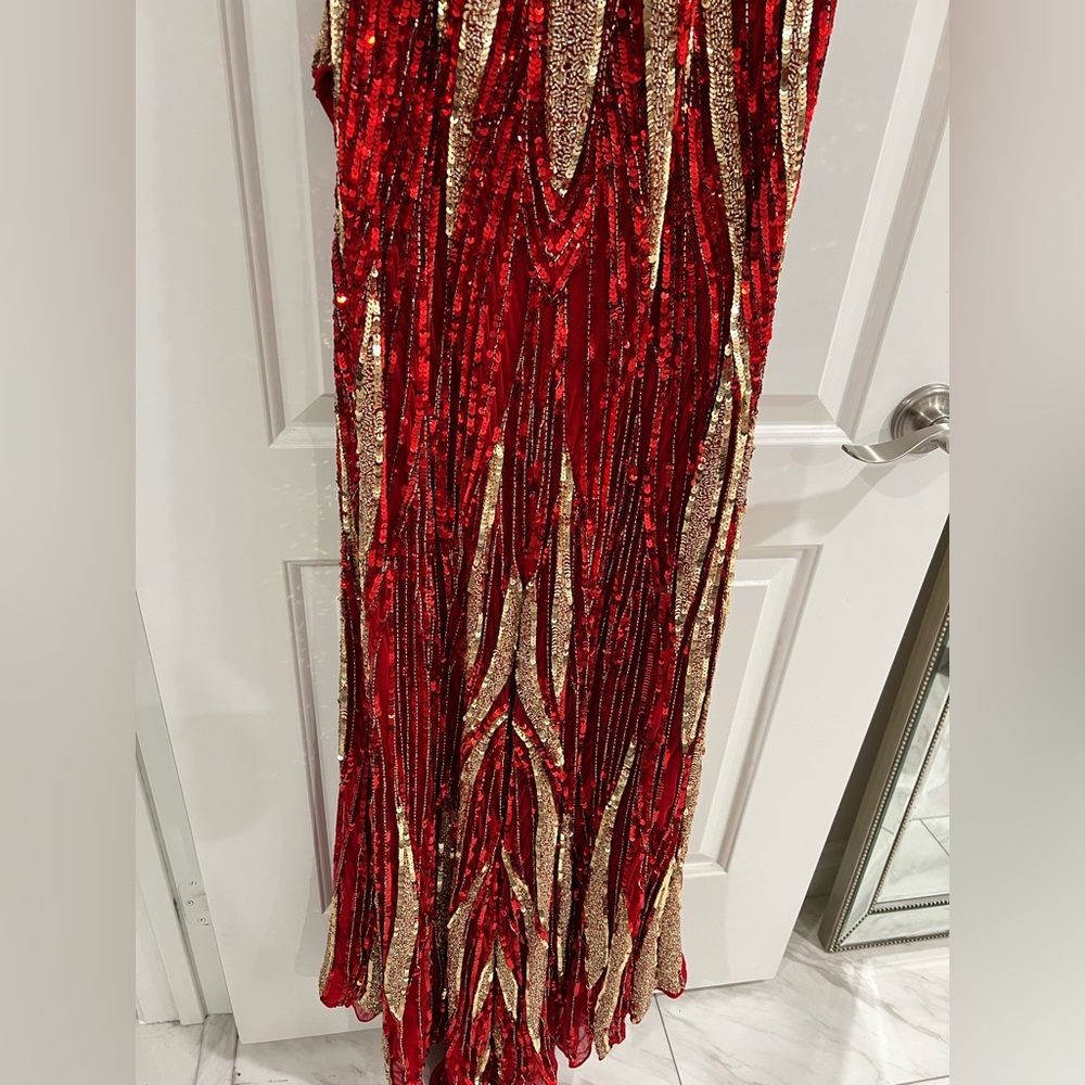 Red One-Shoulder Sequin Prom Dress - Picture 6 of 8